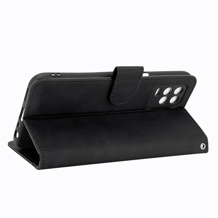 Skin-Touch Wallet Leather Stand Folio Flip Phone Case for Realme 8 5G/V13 5G/Narzo 30 5G/Q3 5G/Q3i 5G - Black
