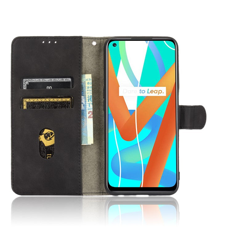 Skin-Touch Wallet Leather Stand Folio Flip Phone Case for Realme 8 5G/V13 5G/Narzo 30 5G/Q3 5G/Q3i 5G - Black