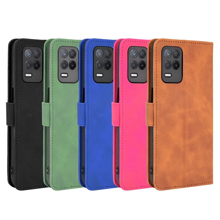 Skin-Touch Wallet Leather Stand Folio Flip Phone Case for Realme 8 5G/V13 5G/Narzo 30 5G/Q3 5G/Q3i 5G - Black