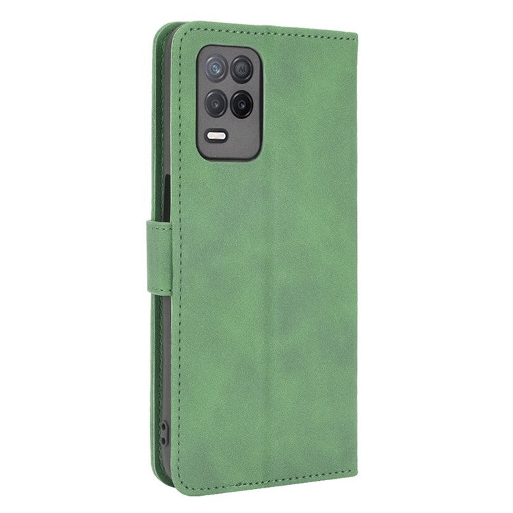 Skin-Touch Wallet Leather Stand Folio Flip Phone Case for Realme 8 5G/V13 5G/Narzo 30 5G/Q3 5G/Q3i 5G - Green
