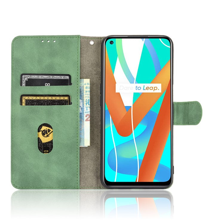 Skin-Touch Wallet Leather Stand Folio Flip Phone Case for Realme 8 5G/V13 5G/Narzo 30 5G/Q3 5G/Q3i 5G - Green