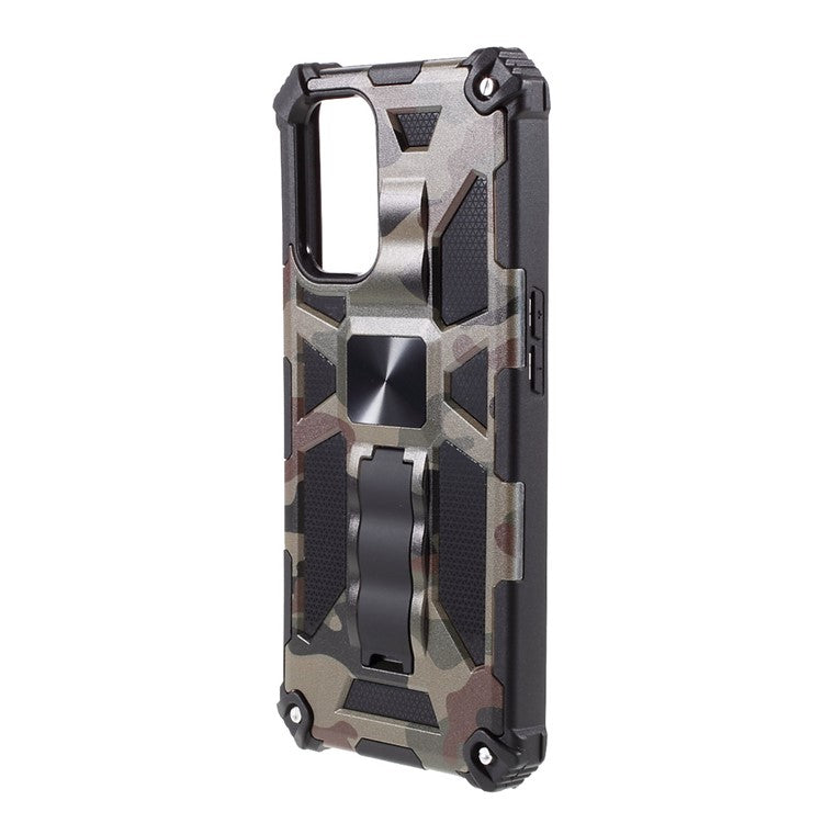 Camouflage Pattern Kickstand Design Detachable Drop-proof Phone Case Cover with Magnetic Sheet for Oppo A74 5G/A93 5G/OnePlus Nord N200 5G - Army Green