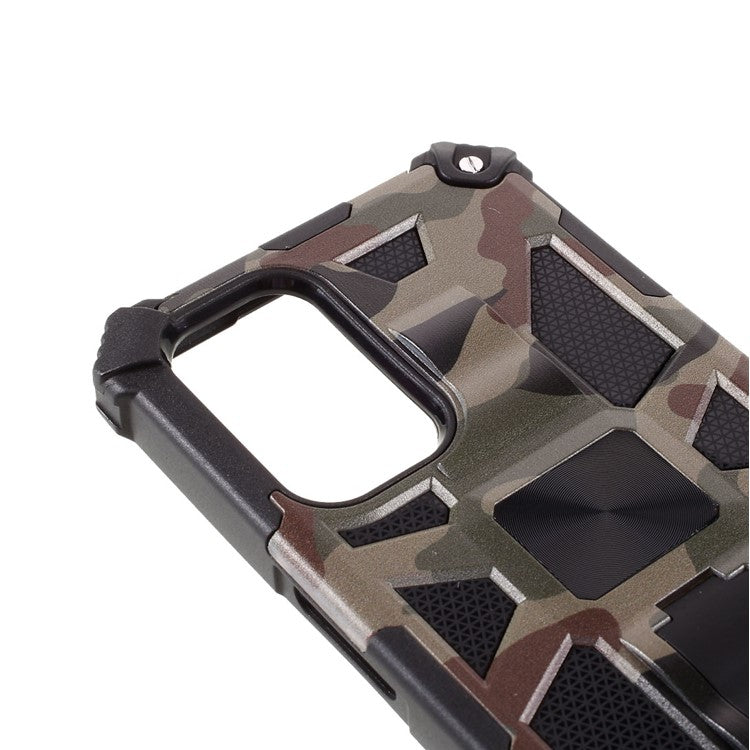 Camouflage Pattern Kickstand Design Detachable Drop-proof Phone Case Cover with Magnetic Sheet for Oppo A74 5G/A93 5G/OnePlus Nord N200 5G - Army Green
