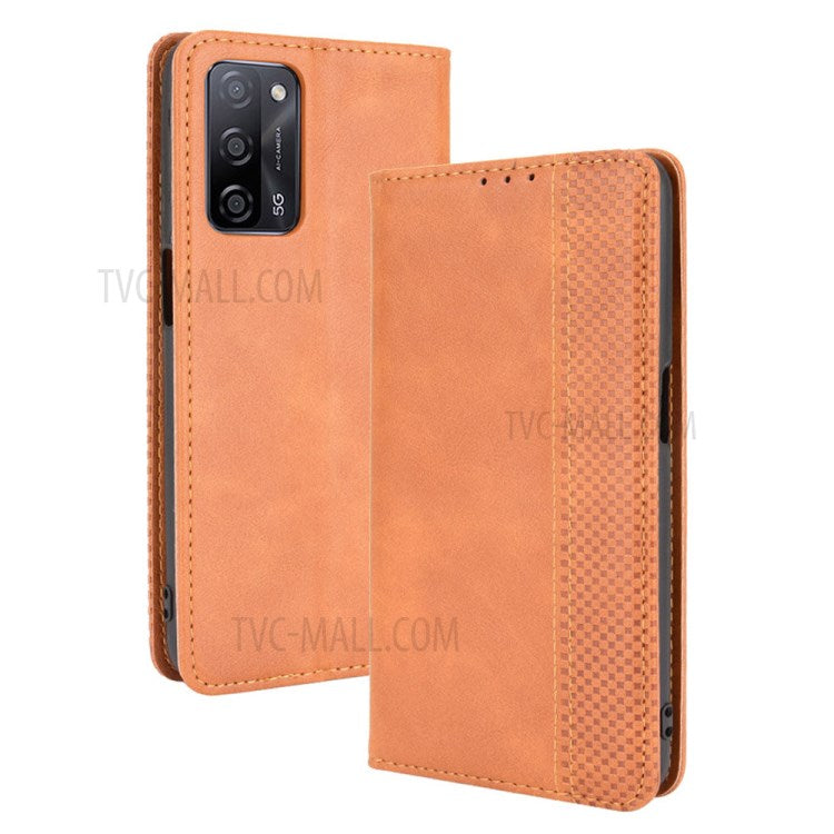 Vintage Style Magnetic Closure Leather Wallet Phone Case for Oppo A55 5G/A53s 5G - Brown