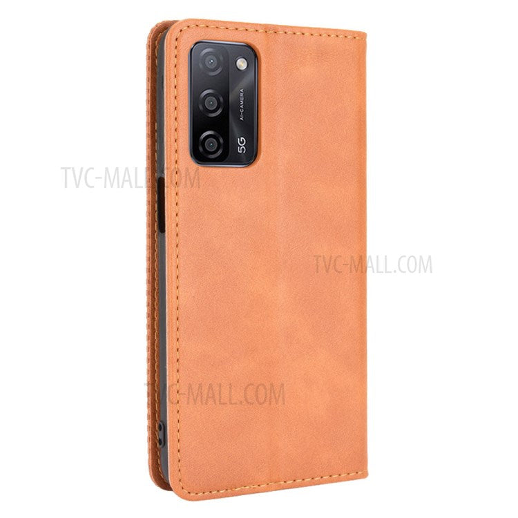 Vintage Style Magnetic Closure Leather Wallet Phone Case for Oppo A55 5G/A53s 5G - Brown