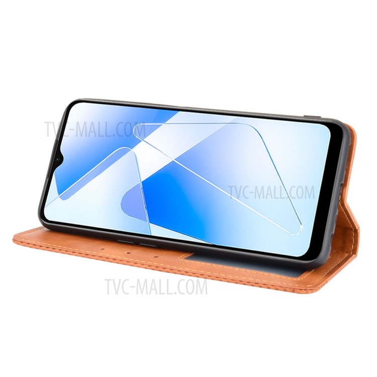 Vintage Style Magnetic Closure Leather Wallet Phone Case for Oppo A55 5G/A53s 5G - Brown