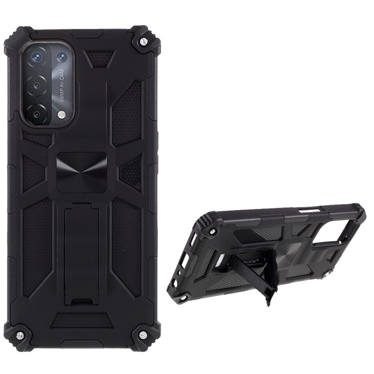 For Oppo A74 5G / A93 5G / OnePlus Nord N200 5G Kickstand PC+TPU Phone Case Armor Shockproof Cover with Magnetic Metal Sheet - Black
