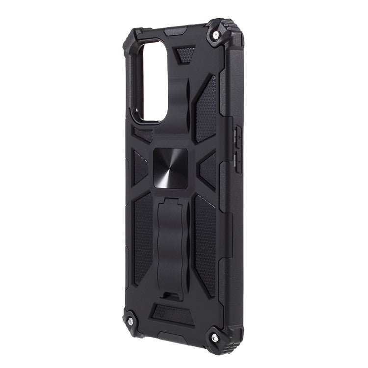 For Oppo A74 5G / A93 5G / OnePlus Nord N200 5G Kickstand PC+TPU Phone Case Armor Shockproof Cover with Magnetic Metal Sheet - Black