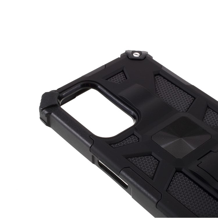 For Oppo A74 5G / A93 5G / OnePlus Nord N200 5G Kickstand PC+TPU Phone Case Armor Shockproof Cover with Magnetic Metal Sheet - Black