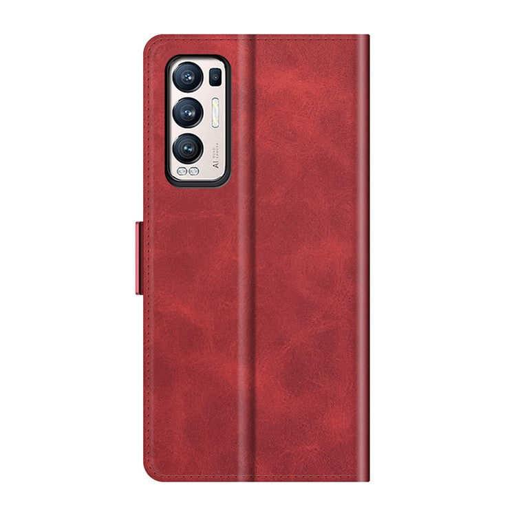 Magnetic Double Clasp Leather Wallet Case for OPPO Reno5 Pro Plus 5G/Find X3 Neo - Red
