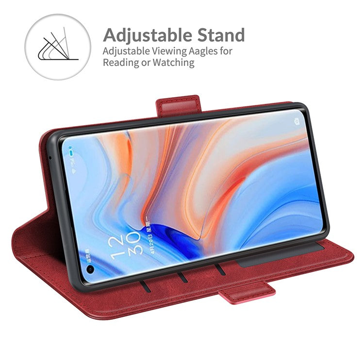 Magnetic Double Clasp Leather Wallet Case for OPPO Reno5 Pro Plus 5G/Find X3 Neo - Red