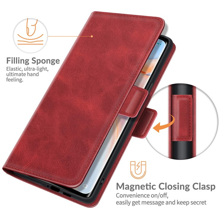 Magnetic Double Clasp Leather Wallet Case for OPPO Reno5 Pro Plus 5G/Find X3 Neo - Red