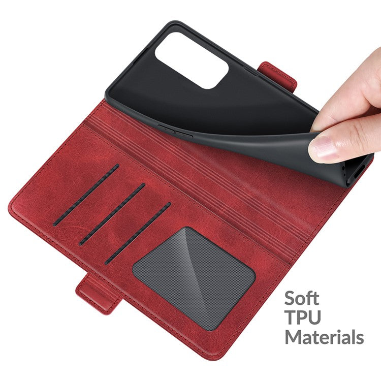 Magnetic Double Clasp Leather Wallet Case for OPPO Reno5 Pro Plus 5G/Find X3 Neo - Red