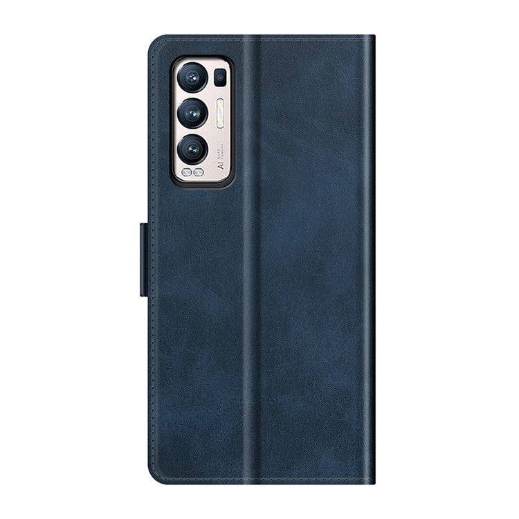 Magnetic Double Clasp Leather Wallet Case for OPPO Reno5 Pro Plus 5G/Find X3 Neo - Blue