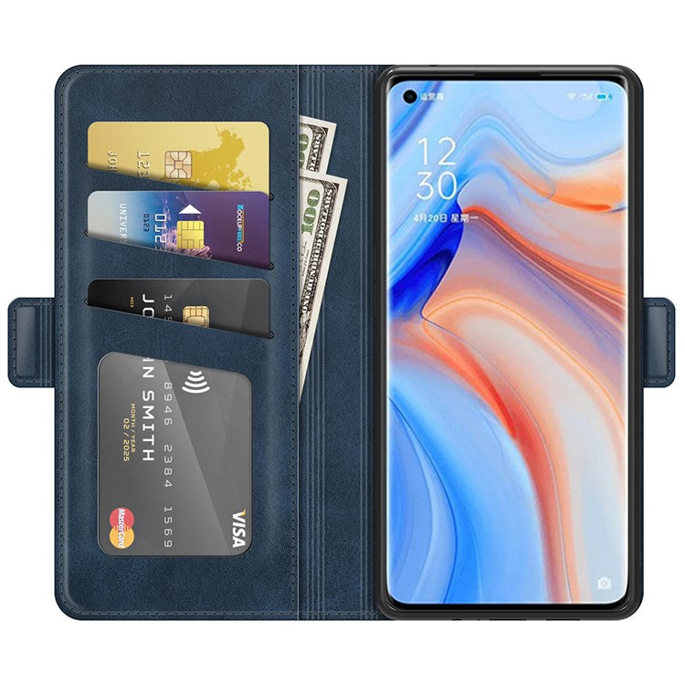 Magnetic Double Clasp Leather Wallet Case for OPPO Reno5 Pro Plus 5G/Find X3 Neo - Blue