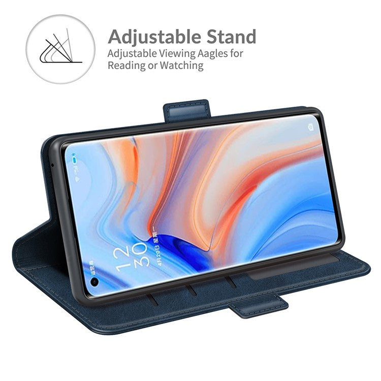 Magnetic Double Clasp Leather Wallet Case for OPPO Reno5 Pro Plus 5G/Find X3 Neo - Blue