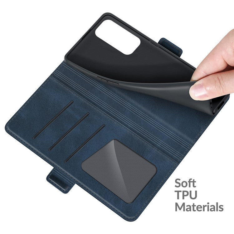 Magnetic Double Clasp Leather Wallet Case for OPPO Reno5 Pro Plus 5G/Find X3 Neo - Blue