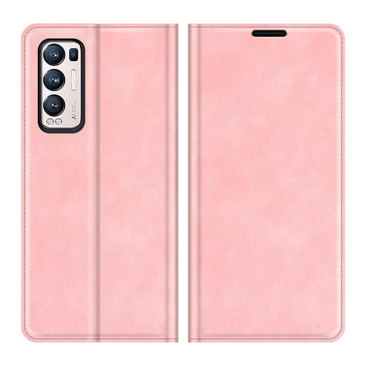 Silky Touch Leather Wallet Stand Case for OPPO Reno5 Pro Plus 5G/Find X3 Neo - Pink