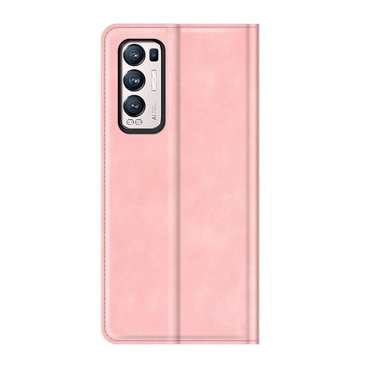 Silky Touch Leather Wallet Stand Case for OPPO Reno5 Pro Plus 5G/Find X3 Neo - Pink