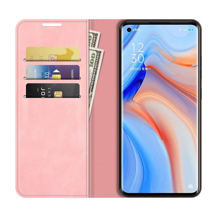 Silky Touch Leather Wallet Stand Case for OPPO Reno5 Pro Plus 5G/Find X3 Neo - Pink