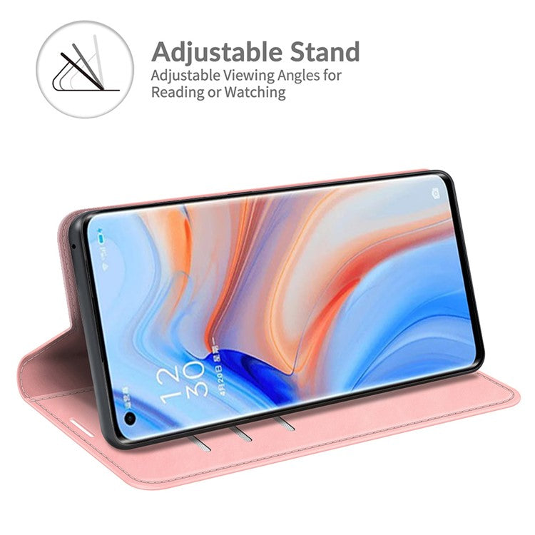 Silky Touch Leather Wallet Stand Case for OPPO Reno5 Pro Plus 5G/Find X3 Neo - Pink