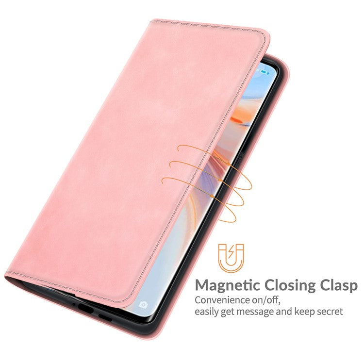 Silky Touch Leather Wallet Stand Case for OPPO Reno5 Pro Plus 5G/Find X3 Neo - Pink