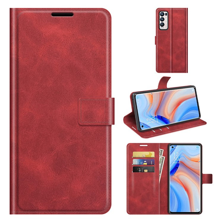 Wallet Leather Stand Case for OPPO Reno5 Pro Plus 5G/Find X3 Neo - Red