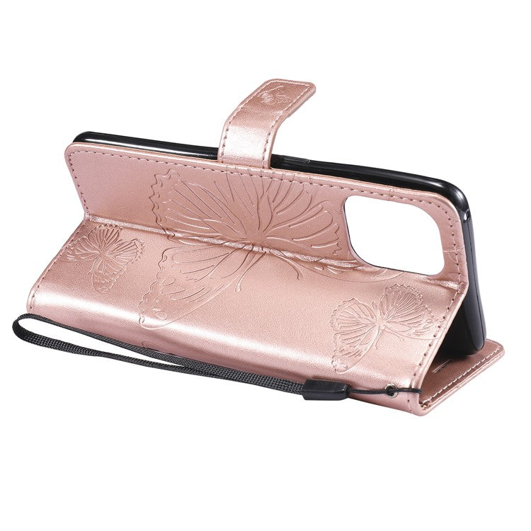 KT Imprinting Flower Series-2 Wallet Stand Leather Butterflies Pattern Phone Covering Case for Oppo Find X3 Pro / Find X3 - Rose Gold