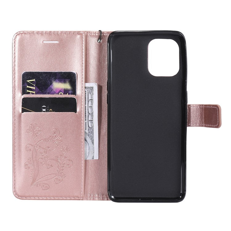 KT Imprinting Flower Series-2 Wallet Stand Leather Butterflies Pattern Phone Covering Case for Oppo Find X3 Pro / Find X3 - Rose Gold