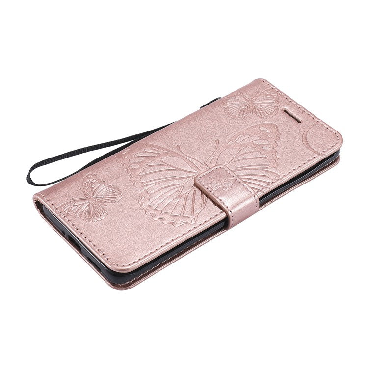 KT Imprinting Flower Series-2 Wallet Stand Leather Butterflies Pattern Phone Covering Case for Oppo Find X3 Pro / Find X3 - Rose Gold