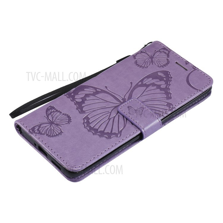 KT Imprinting Flower Series-2 Wallet Stand Leather Butterflies Pattern Phone Covering Case for Oppo Find X3 Pro / Find X3 - Purple