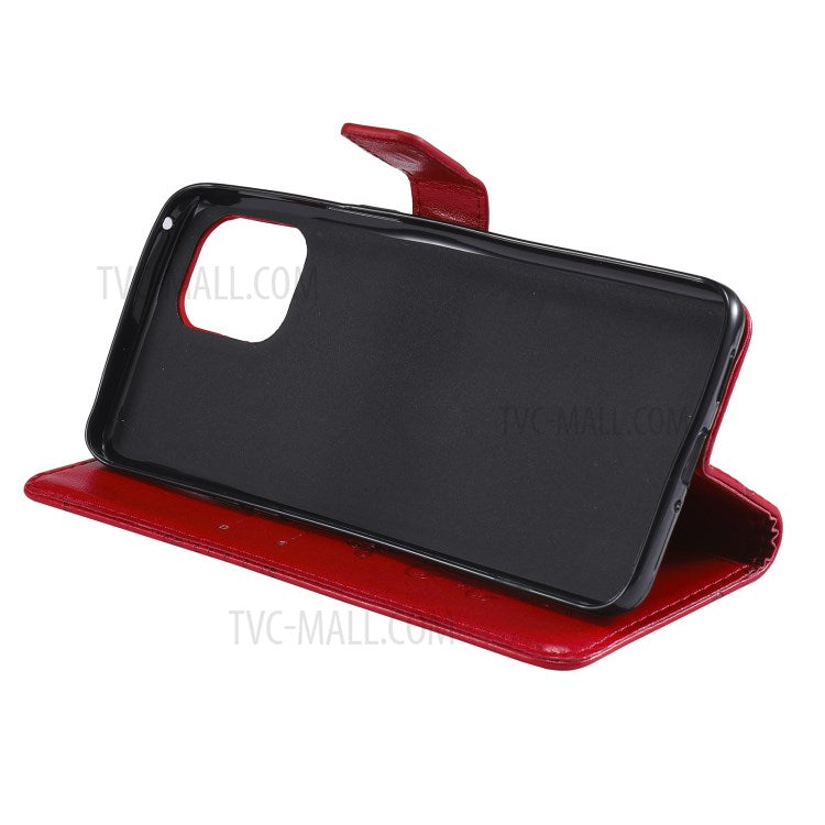 KT Imprinting Flower Series-2 Wallet Stand Leather Butterflies Pattern Phone Covering Case for Oppo Find X3 Pro / Find X3 - Red