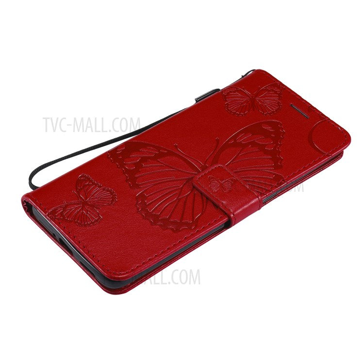 KT Imprinting Flower Series-2 Wallet Stand Leather Butterflies Pattern Phone Covering Case for Oppo Find X3 Pro / Find X3 - Red