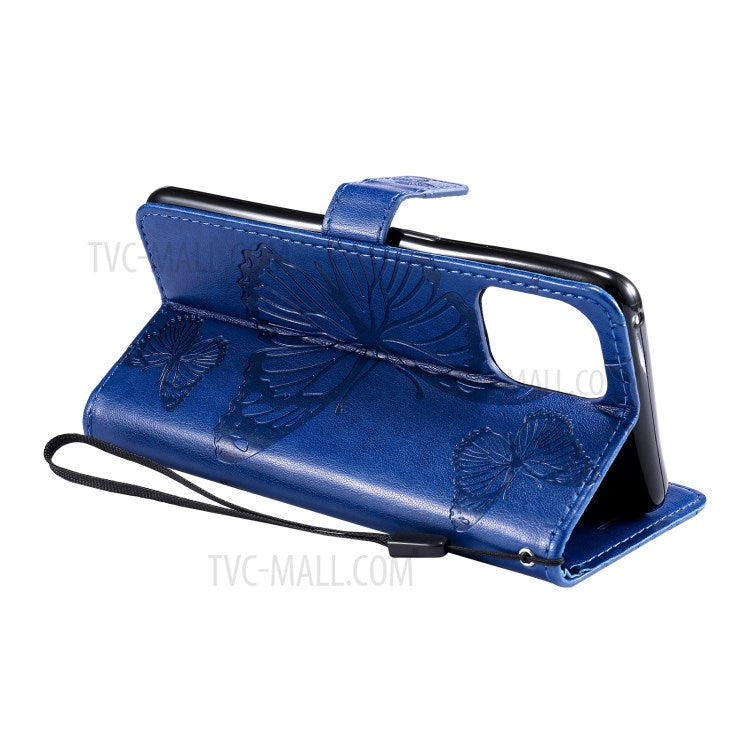 KT Imprinting Flower Series-2 Wallet Stand Leather Butterflies Pattern Phone Covering Case for Oppo Find X3 Pro / Find X3 - Blue