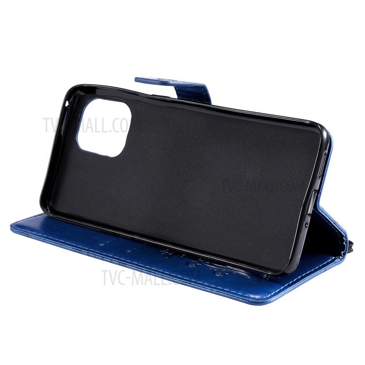 KT Imprinting Flower Series-2 Wallet Stand Leather Butterflies Pattern Phone Covering Case for Oppo Find X3 Pro / Find X3 - Blue