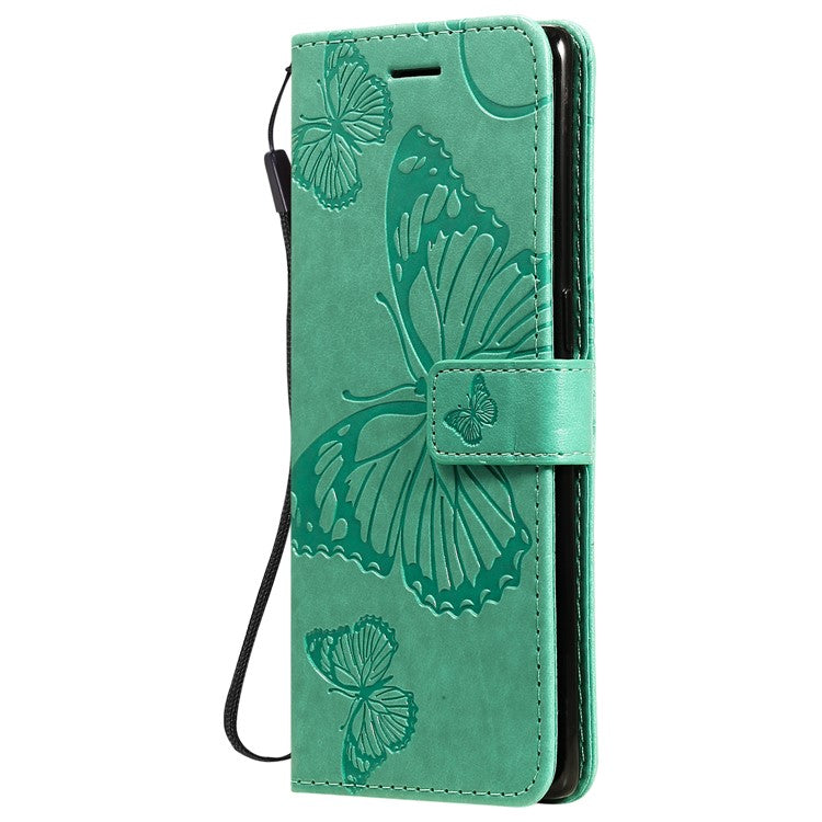 KT Imprinting Flower Series-2 Imprint Butterfly Leather Wallet Stand Case Shell for OPPO Find X3 Neo/Reno5 Pro Plus 5G - Green