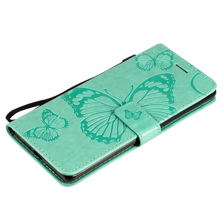KT Imprinting Flower Series-2 Imprint Butterfly Leather Wallet Stand Case Shell for OPPO Find X3 Neo/Reno5 Pro Plus 5G - Green