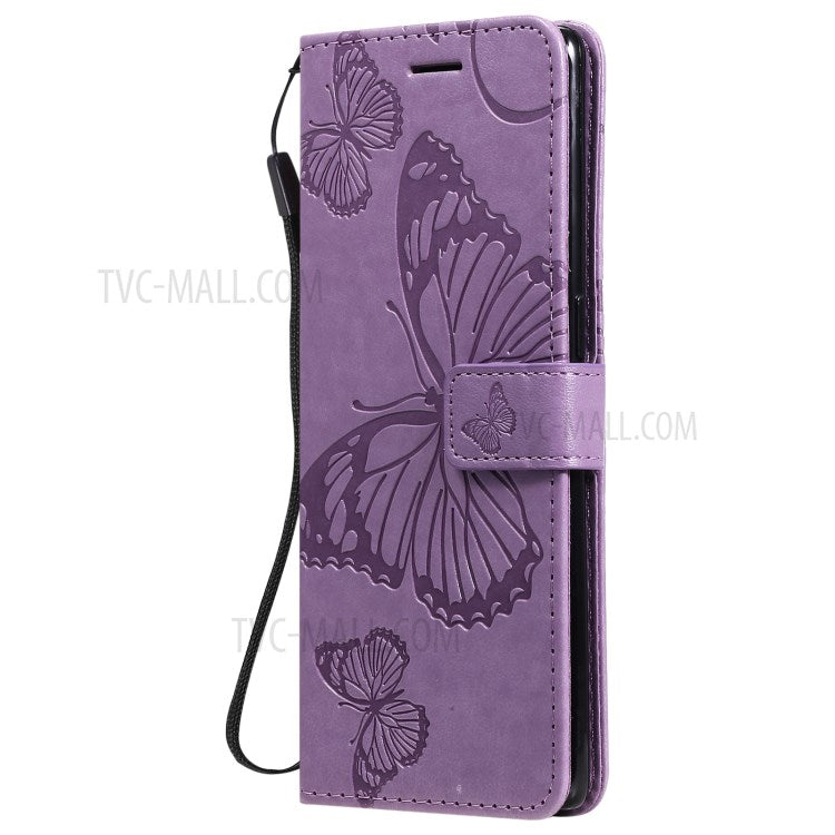 KT Imprinting Flower Series-2 Imprint Butterfly Leather Wallet Stand Case Shell for OPPO Find X3 Neo/Reno5 Pro Plus 5G - Purple