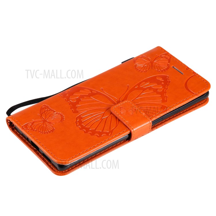 KT Imprinting Flower Series-2 Imprint Butterfly Leather Wallet Stand Case Shell for OPPO Find X3 Neo/Reno5 Pro Plus 5G - Orange