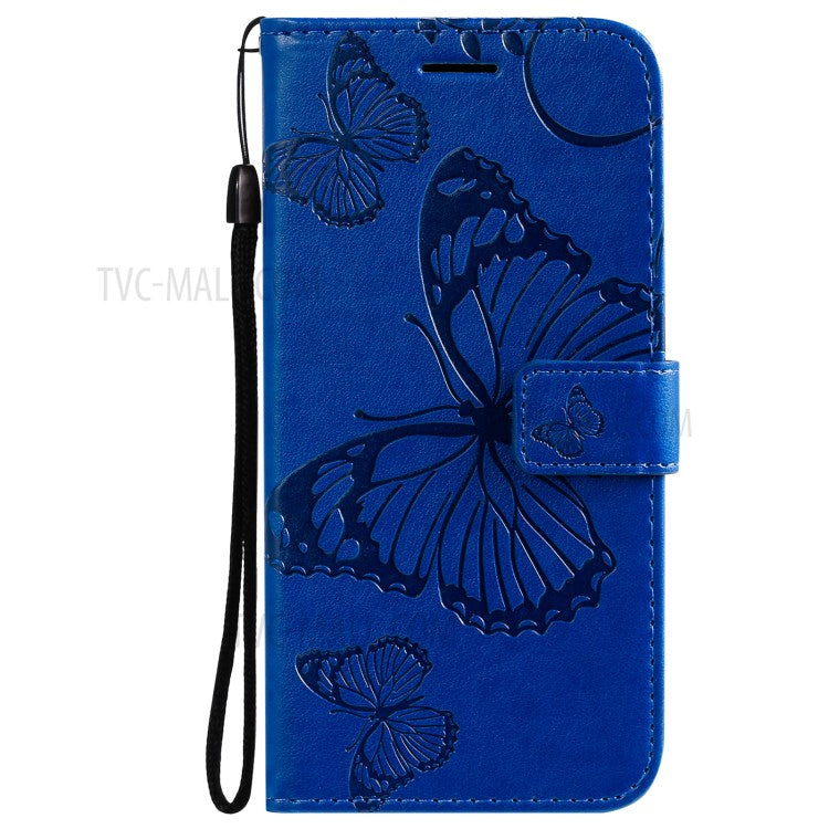 KT Imprinting Flower Series-2 Imprint Butterfly Leather Wallet Stand Case Shell for OPPO Find X3 Neo/Reno5 Pro Plus 5G - Blue