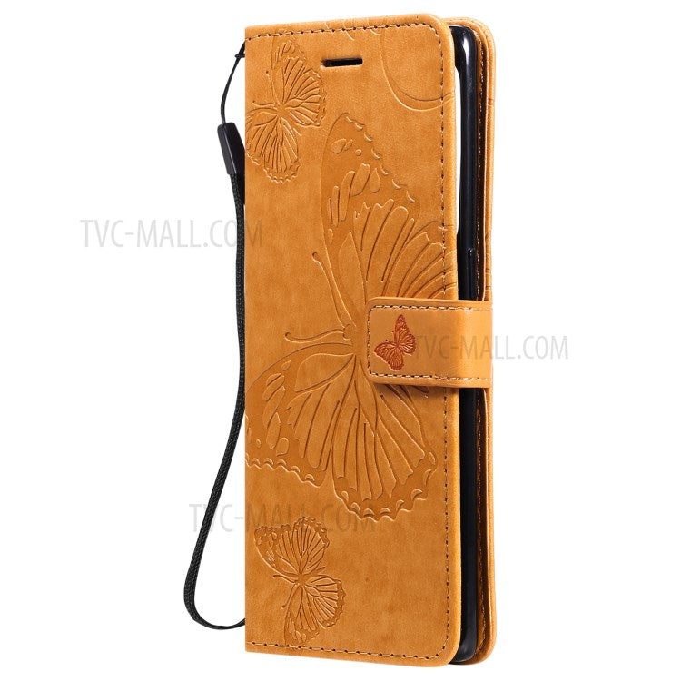KT Imprinting Flower Series-2 Imprint Butterfly Leather Wallet Stand Case Shell for OPPO Find X3 Neo/Reno5 Pro Plus 5G - Brown