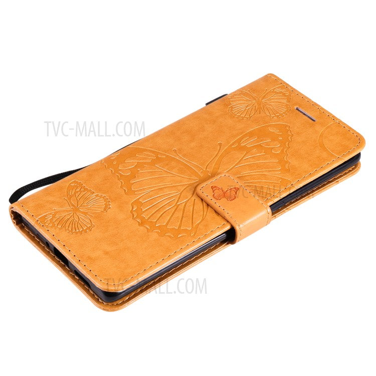 KT Imprinting Flower Series-2 Imprint Butterfly Leather Wallet Stand Case Shell for OPPO Find X3 Neo/Reno5 Pro Plus 5G - Brown