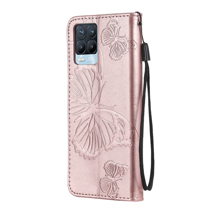 KT Imprinting Flower Series-2 Imprint Butterflies Pattern Wallet Stand Leather Phone Covering Case for Realme 8 / Realme 8 Pro 4G - Rose Gold