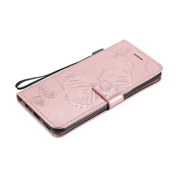 KT Imprinting Flower Series-2 Imprint Butterflies Pattern Wallet Stand Leather Phone Covering Case for Realme 8 / Realme 8 Pro 4G - Rose Gold