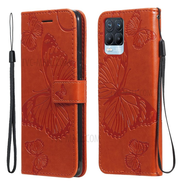 KT Imprinting Flower Series-2 Imprint Butterflies Pattern Wallet Stand Leather Phone Covering Case for Realme 8 / Realme 8 Pro 4G - Orange