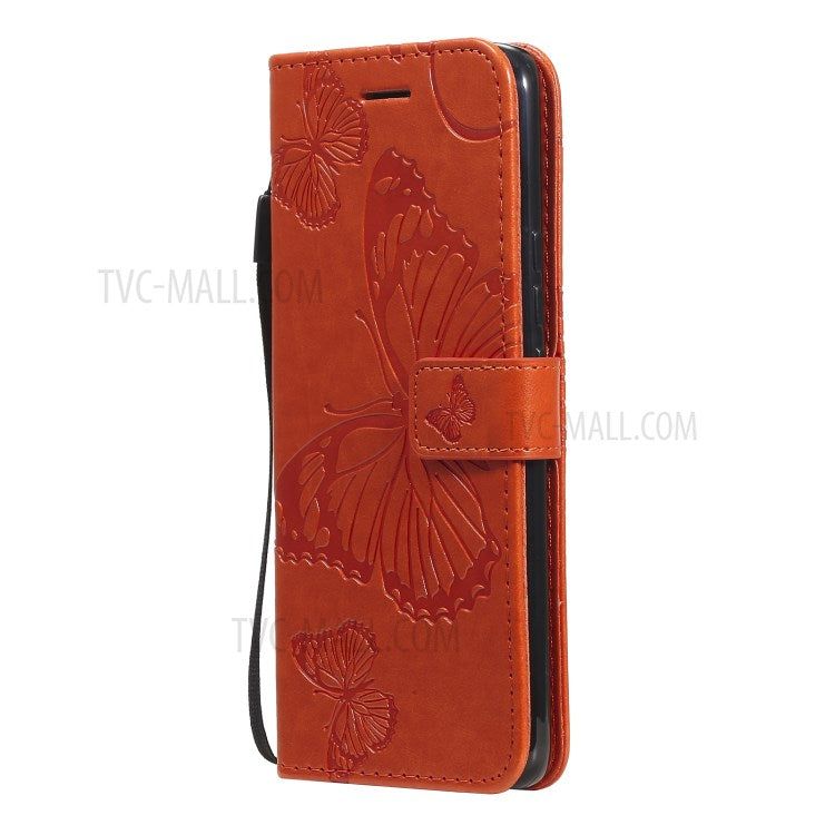 KT Imprinting Flower Series-2 Imprint Butterflies Pattern Wallet Stand Leather Phone Covering Case for Realme 8 / Realme 8 Pro 4G - Orange