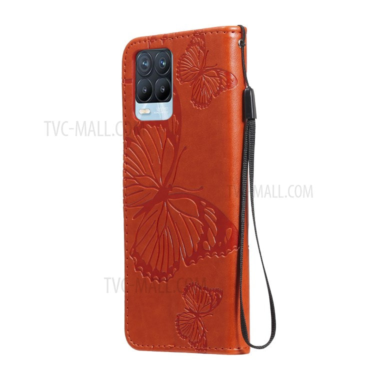 KT Imprinting Flower Series-2 Imprint Butterflies Pattern Wallet Stand Leather Phone Covering Case for Realme 8 / Realme 8 Pro 4G - Orange