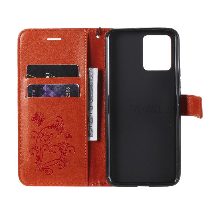 KT Imprinting Flower Series-2 Imprint Butterflies Pattern Wallet Stand Leather Phone Covering Case for Realme 8 / Realme 8 Pro 4G - Orange