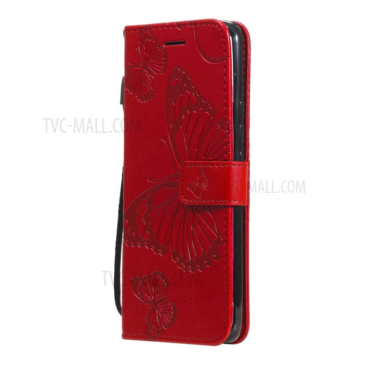 KT Imprinting Flower Series-2 Imprint Butterflies Pattern Wallet Stand Leather Phone Covering Case for Realme 8 / Realme 8 Pro 4G - Red