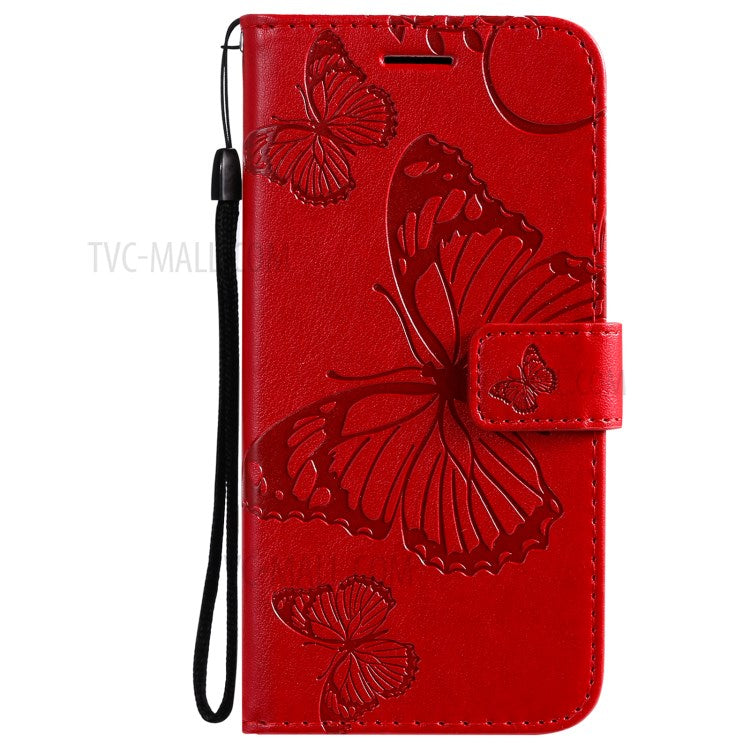 KT Imprinting Flower Series-2 Imprint Butterflies Pattern Wallet Stand Leather Phone Covering Case for Realme 8 / Realme 8 Pro 4G - Red